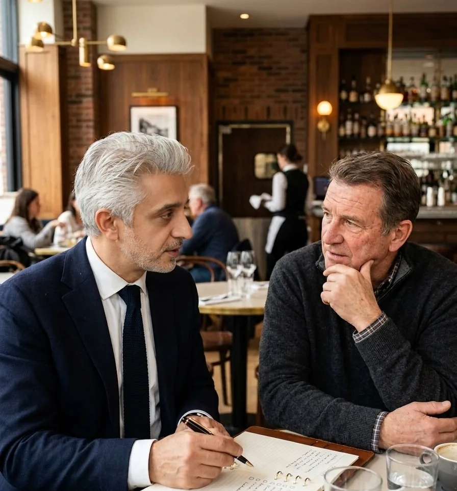 Rendez-vous de travail avec un restaurateur, dans la salle de son établissement